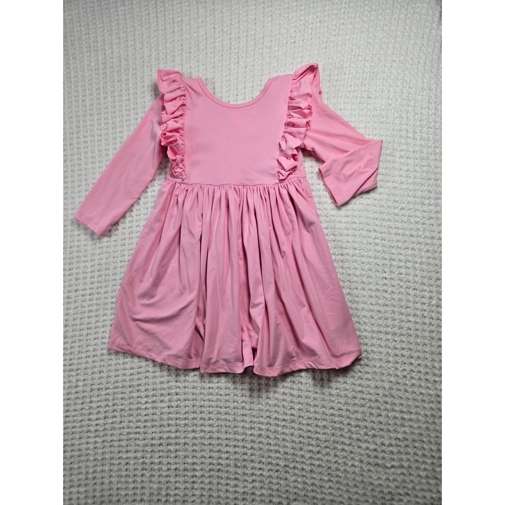 Mila & Rose Girls Pink Ruffle Shoulder Long Sleeve Dress Size 4T Solid